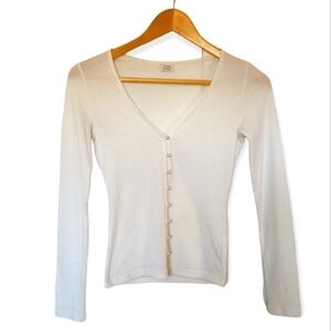 WILFRED Pearl Button Front Long Sleeve Top | size xxs